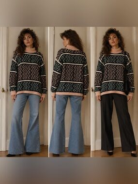 Vintage Patterned Tight Knit Retro 80’s Grandma core Pastel Sweater Size Small